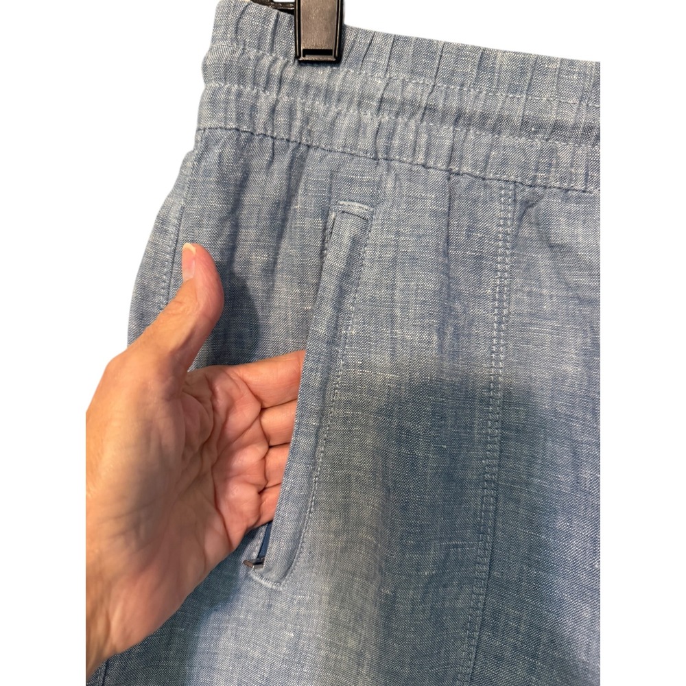 Athleta Linen Blend Shorts Womens 10 Blue Drawstring Zip Pocket Summer Casual - Picture 4 of 10